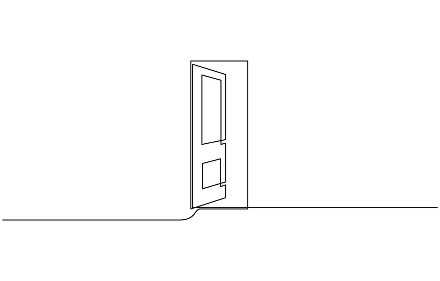 A modern line art depiction of an open door in one continuous line, Open door one line illustration outline vector