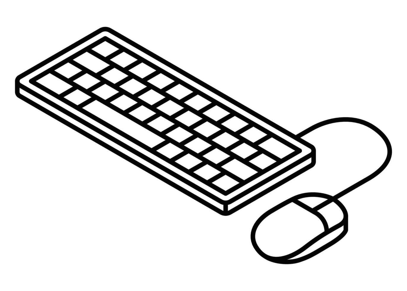 Wired keyboard with computer mouse for digital input. Isometric icon. Editable stroke. vector