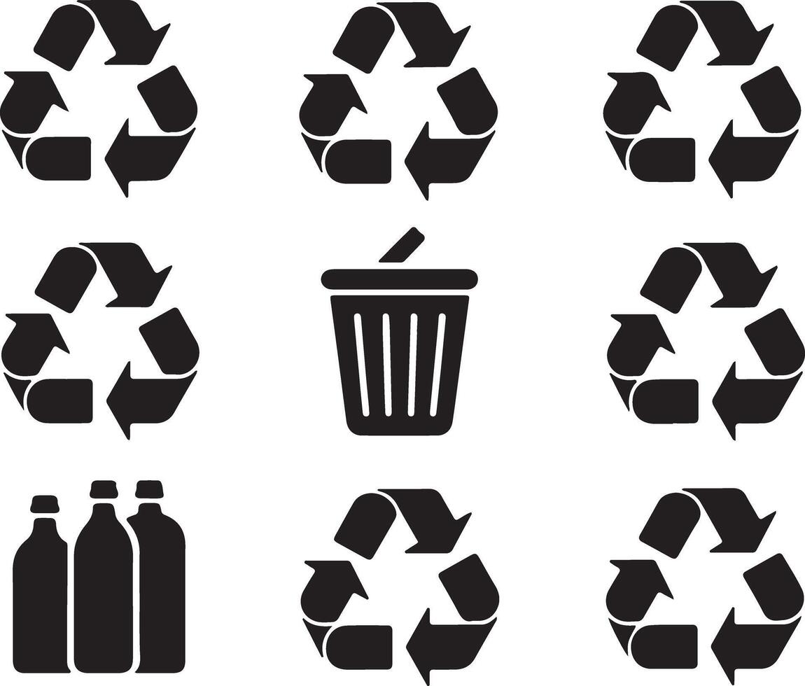 Recycle Icons Set Trash Bins Bottles Arrows Isolated on Transparency vector