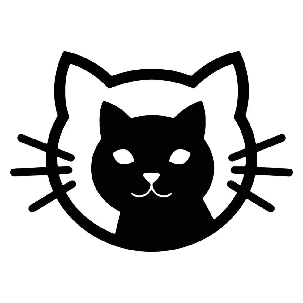 Minimalist black cat head symbol with a circular frame element shaped like a feline outline, a simple graphic icon for pets vector