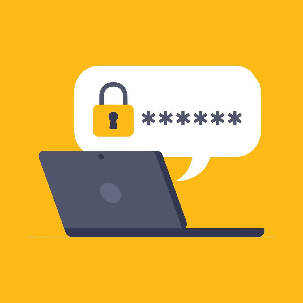 Laptop Displays Padlock And Asterisks In Speech Bubble For Password Security Keywords, security vector