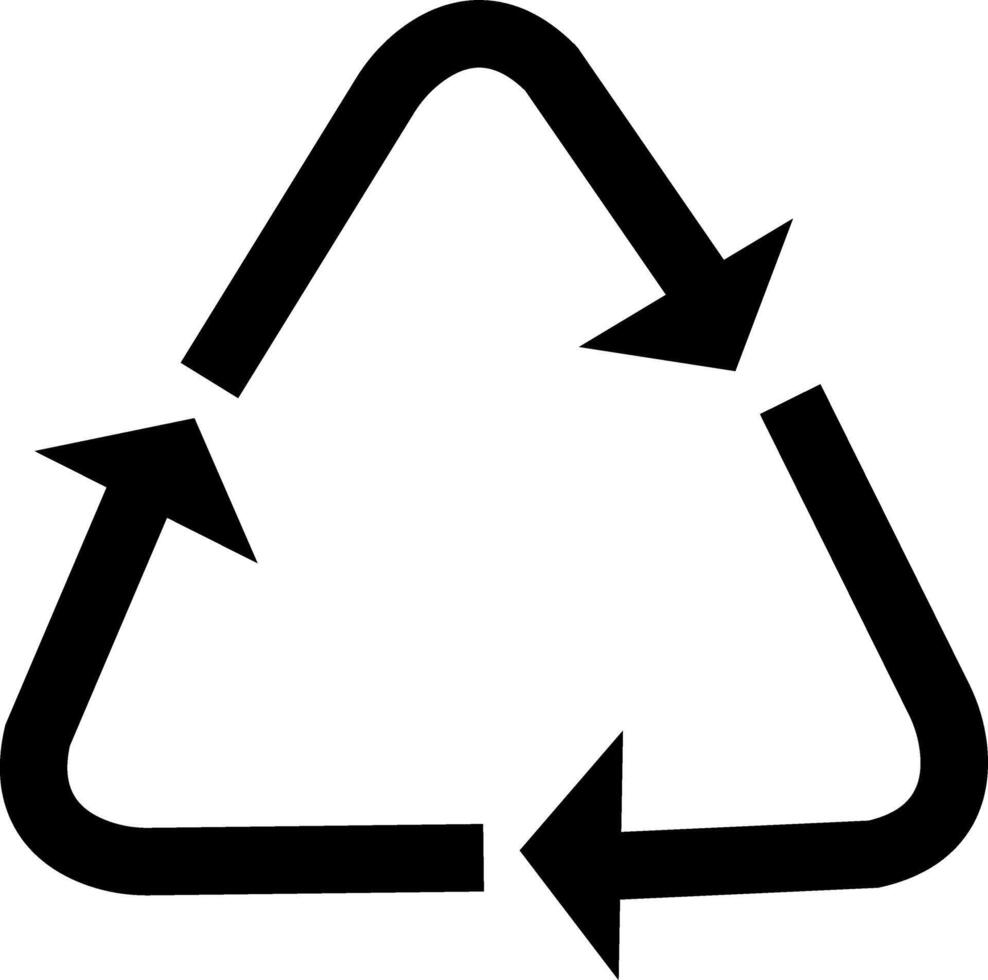 Recycling triangle. Recycling. Three curved arrows following each other in a circle forming a triangle. The material is suitable for recycling. Closed recycling cycle. Marking on packaging. vector