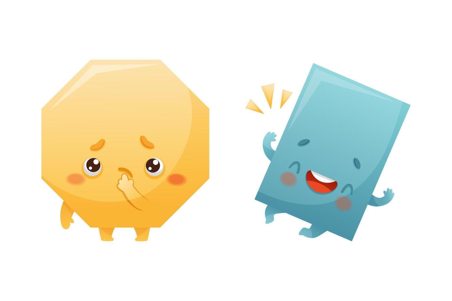 Funny Polygon and Rectangle as Geometric Shape Character Thinking and Laughing Set vector