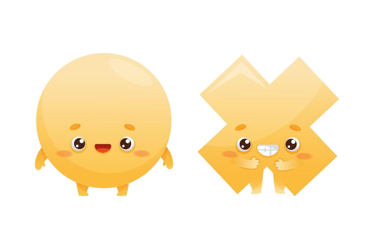 Funny Circle and Cross as Geometric Shape Character with Happy Smiling Face Expression Set vector