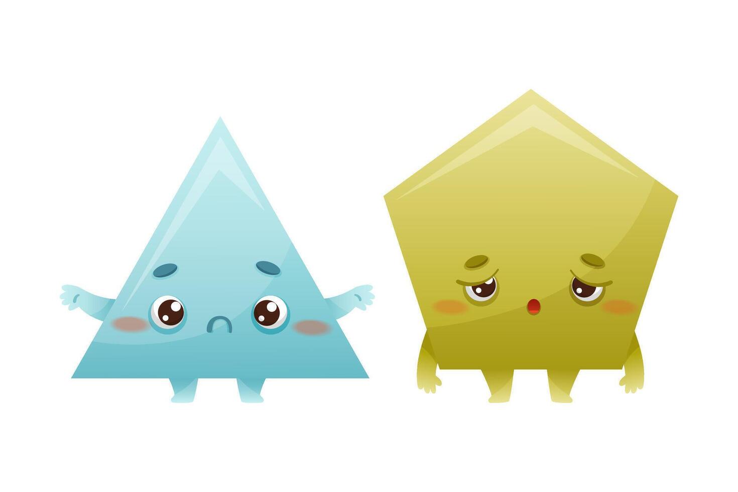 Funny Triangle and Polygon as Geometric Shape Character with Sad and Tired Face Expression Set vector