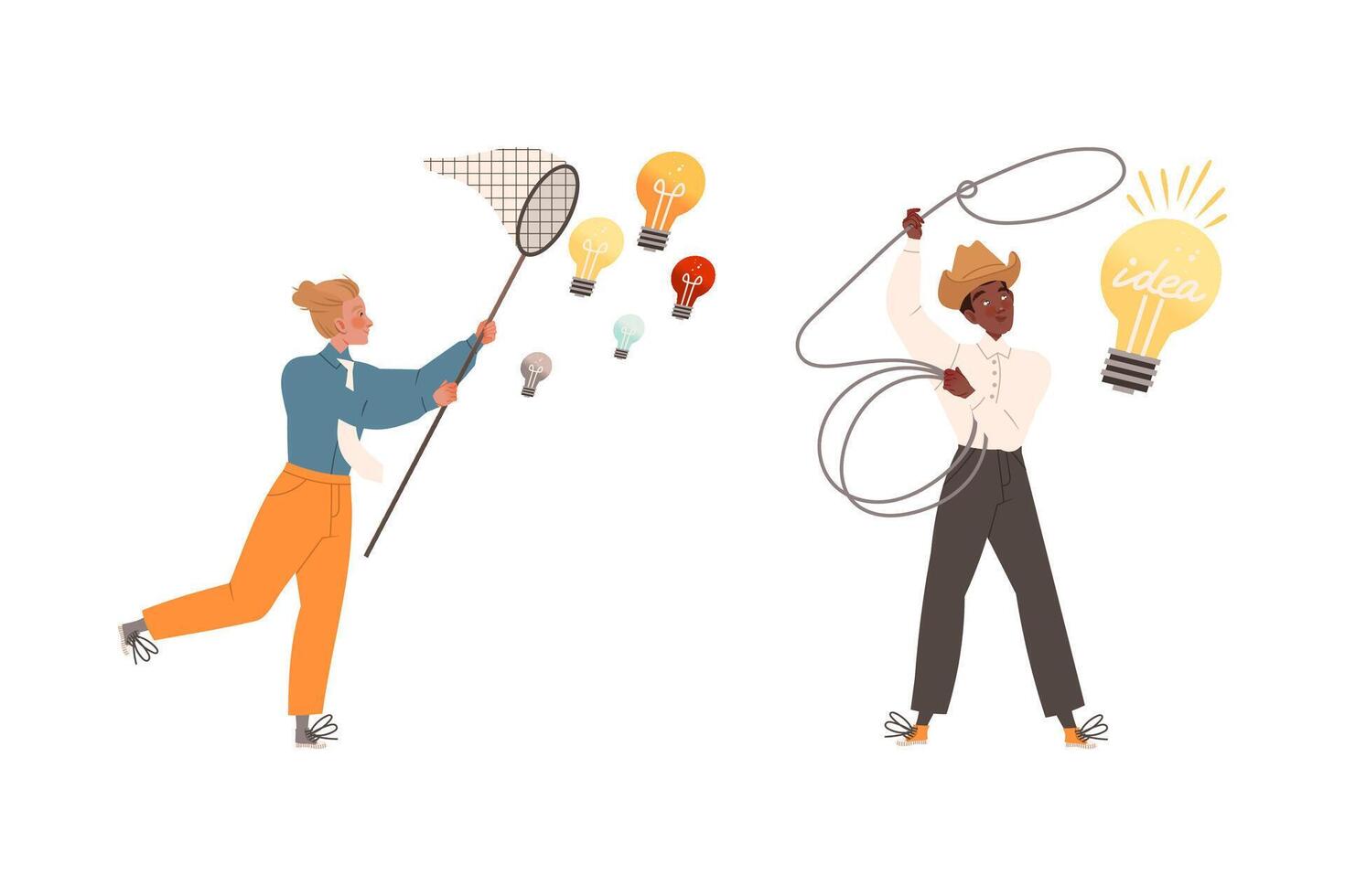 Man with Light Bulb as Smart Idea and Solution Set vector