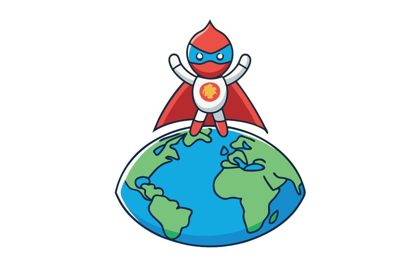 superhero character with a red cape and flame emblem standing on the globe, symbolizing hope and power for world causes, including blood donor day vector