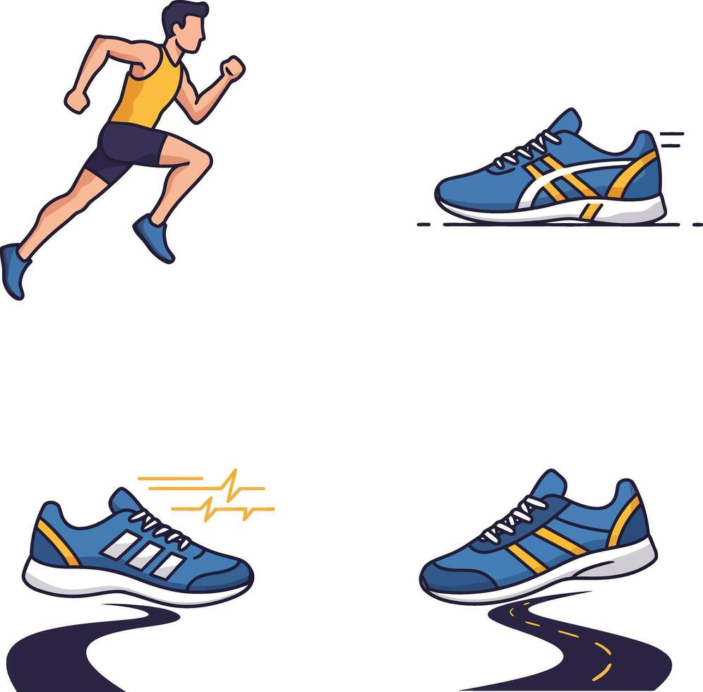 A set of icons depicting a man running and jumping vector