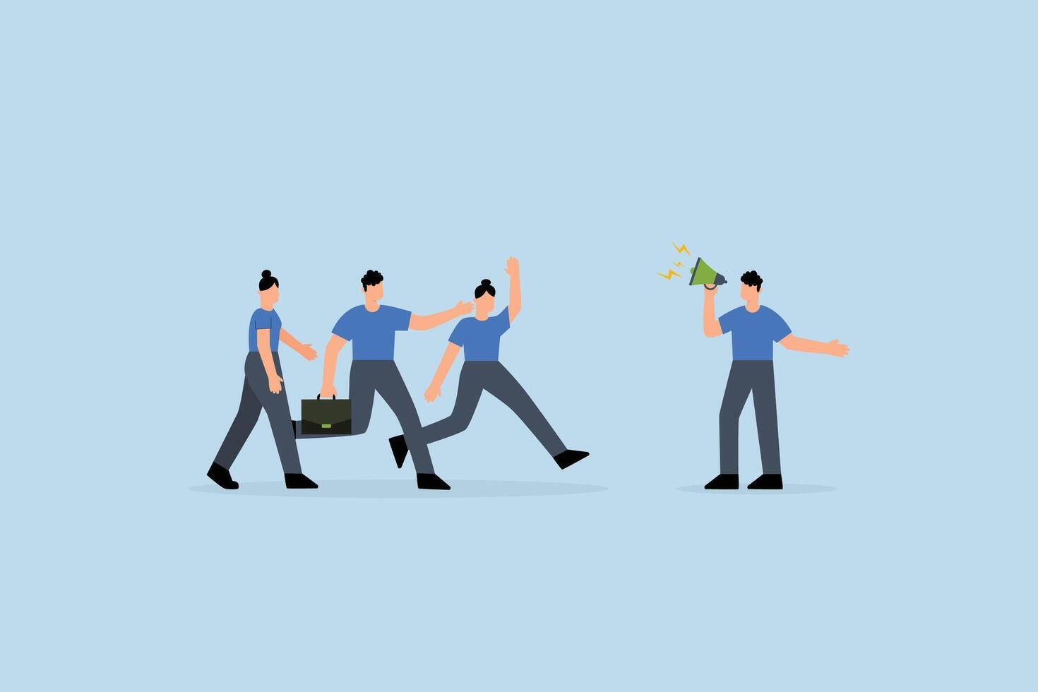 Business guide to move to the right success direction, Entrepreneur with loudspeaker instructs colleagues to proceed correctly vector