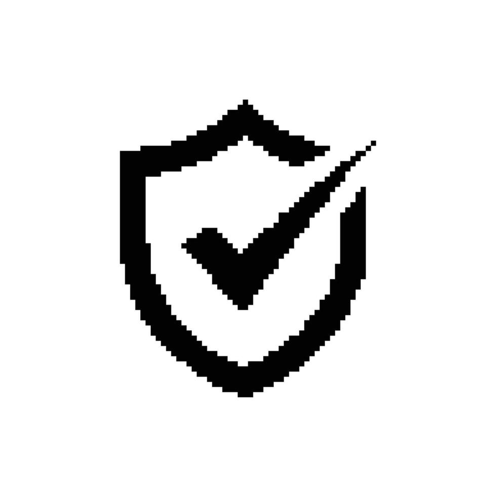Pixel Shield Checkmark Icon Isolated on Transparent Background for Security Web Design vector