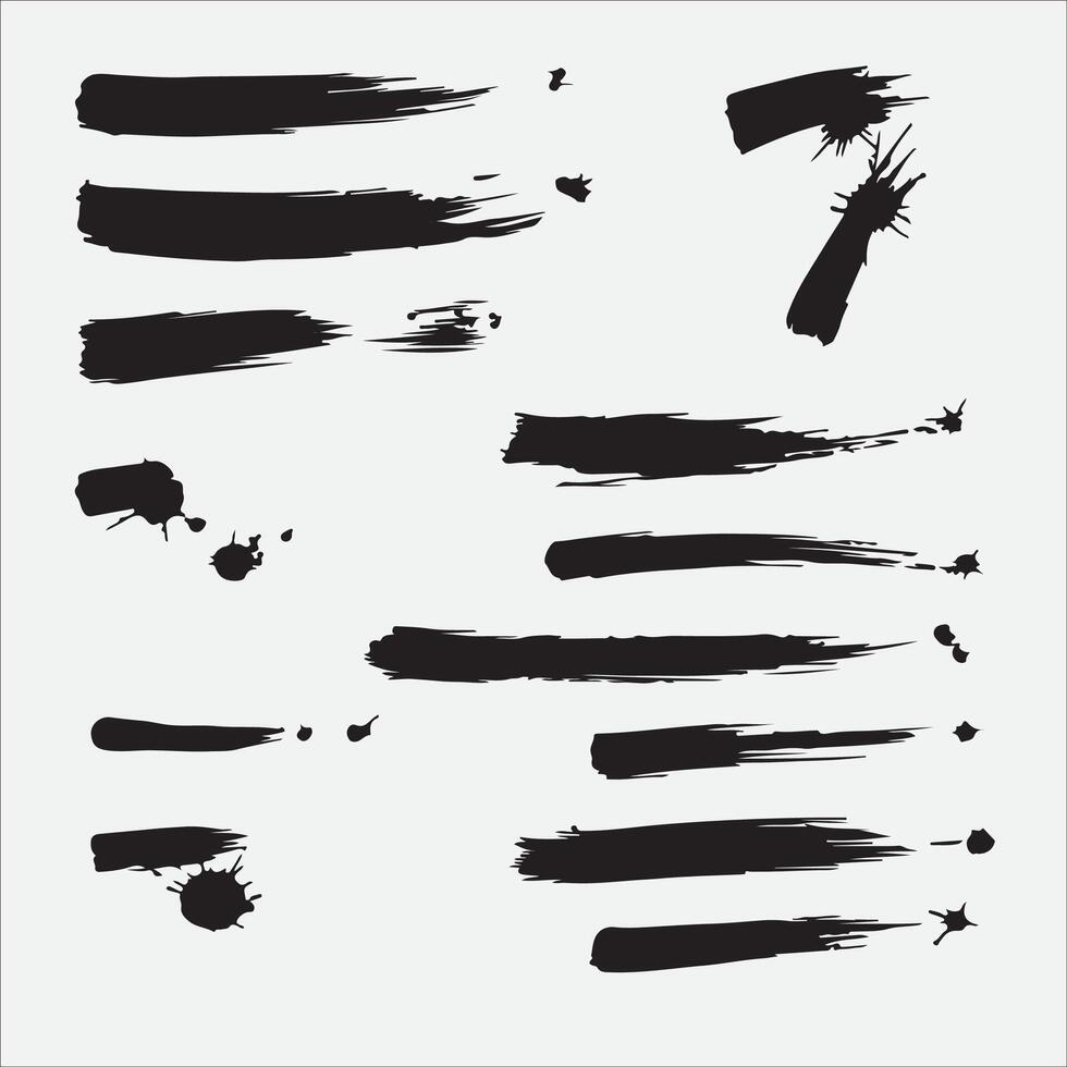 Dynamic Black Brushstrokes and Splatters Artistic Abstract Elements on Display. vector