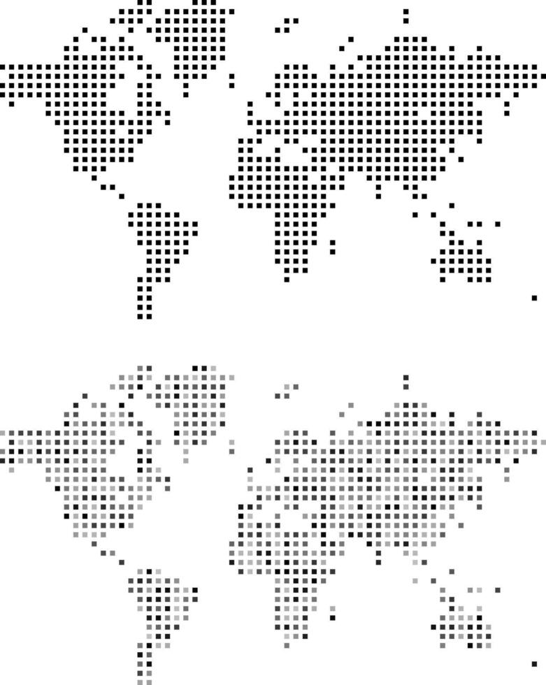 Square shape map. Digital infographic world map design. Digital square dot pattern world map. Global representation with a futuristic square shape dotted world atlas pattern vector