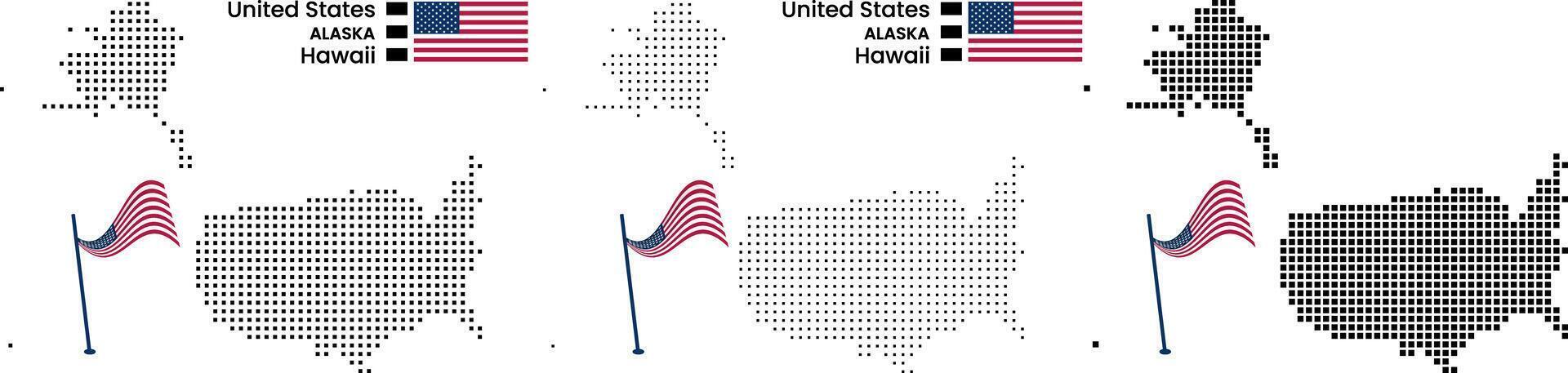 USA map and Flag. United State of America US info-graphic square shape dotted pattern map with us flag art design. USA square shape dot pattern infographic map vector