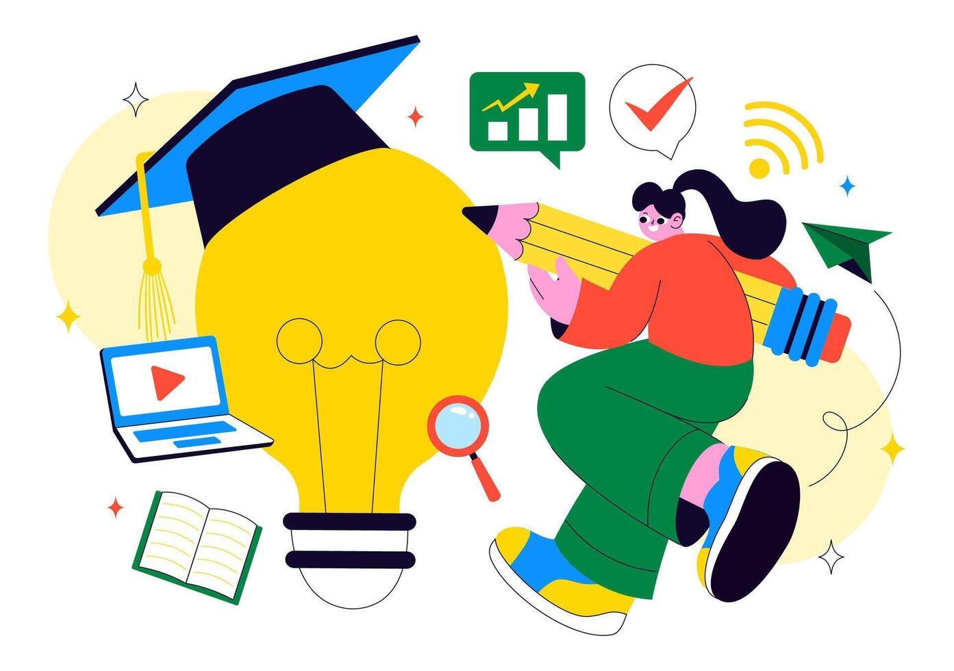 Smart Education Illustration Highlighting Interactive Learning and Tech-Driven Teaching Solutions vector