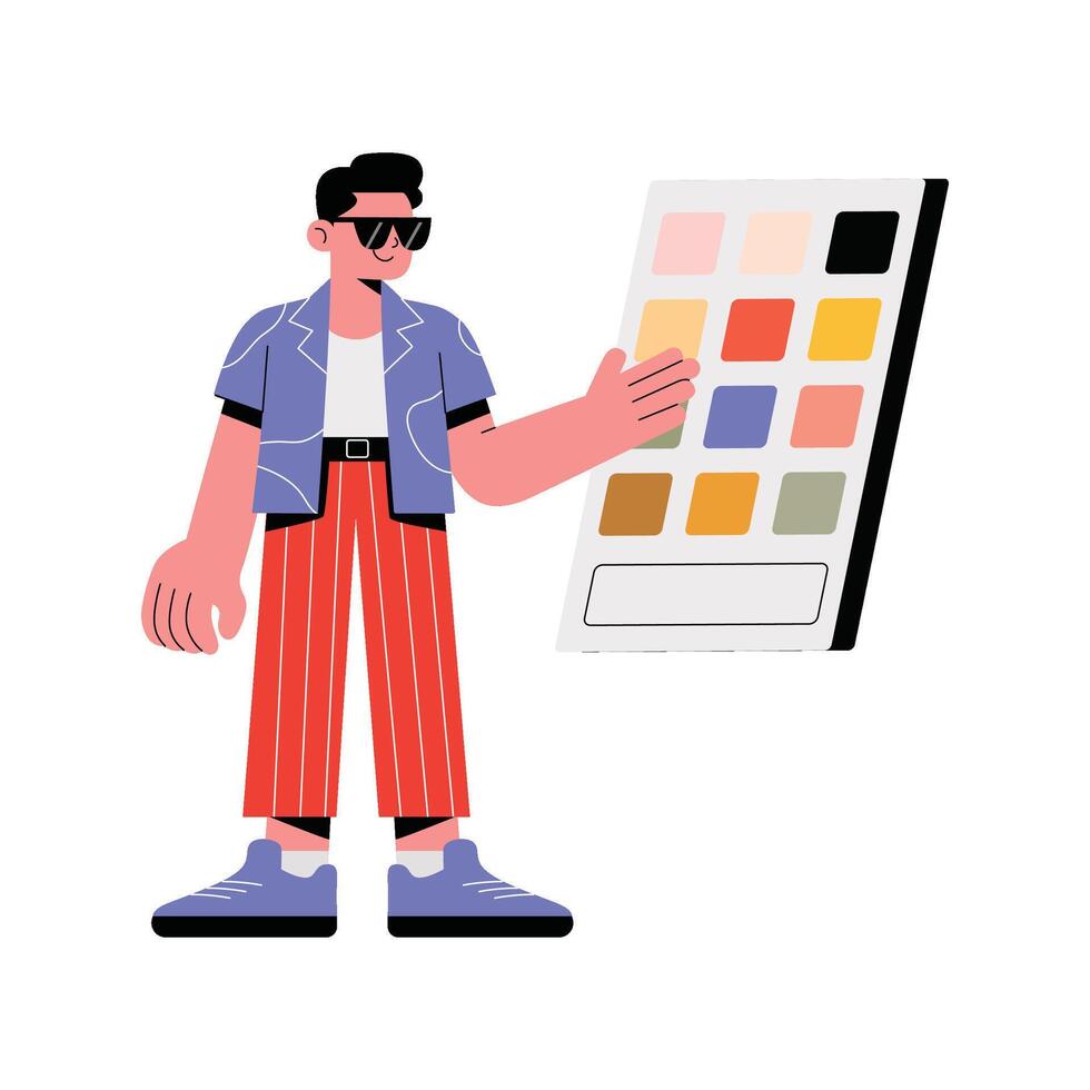 Stylish character holding color palette vector