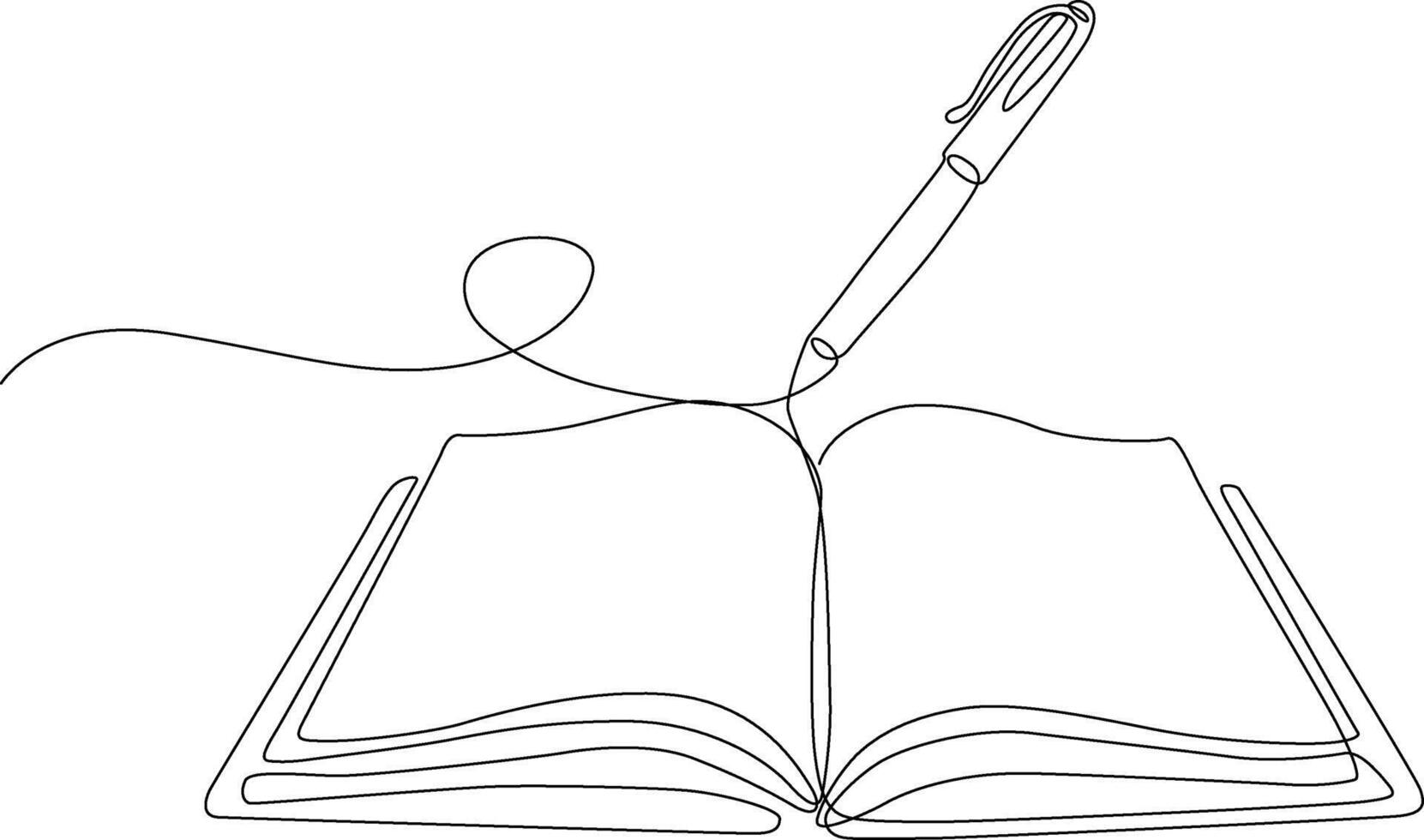 Continuous One Line Drawing of Open Book with Pen Writing vector