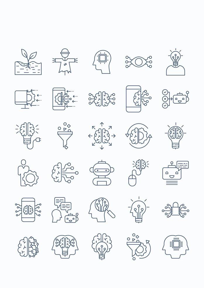 Icons representing artificial intelligence concepts vector