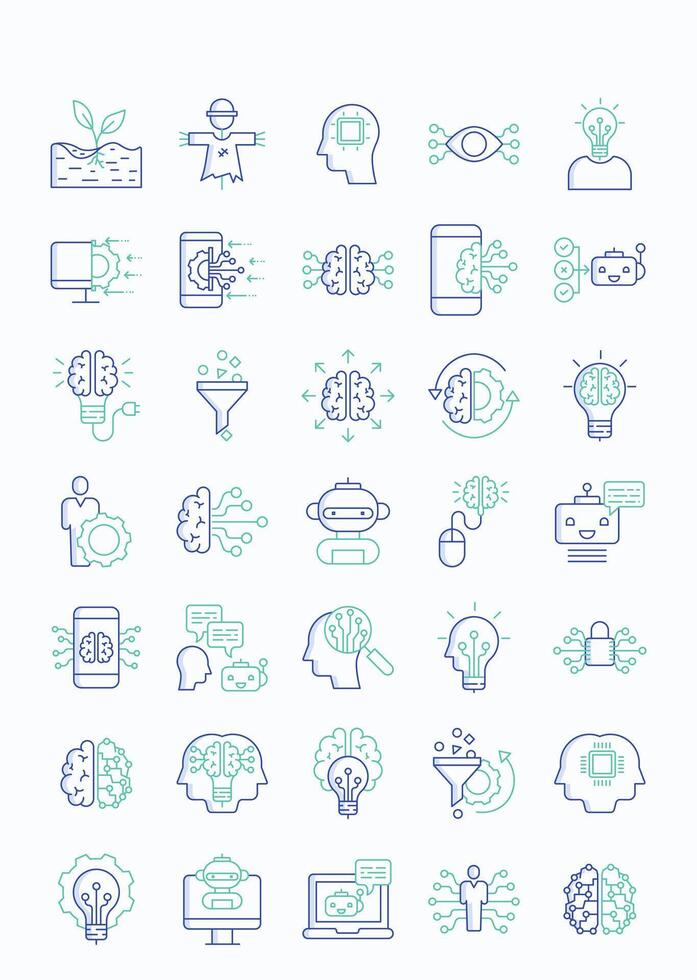Icons of AI and robotics concepts vector