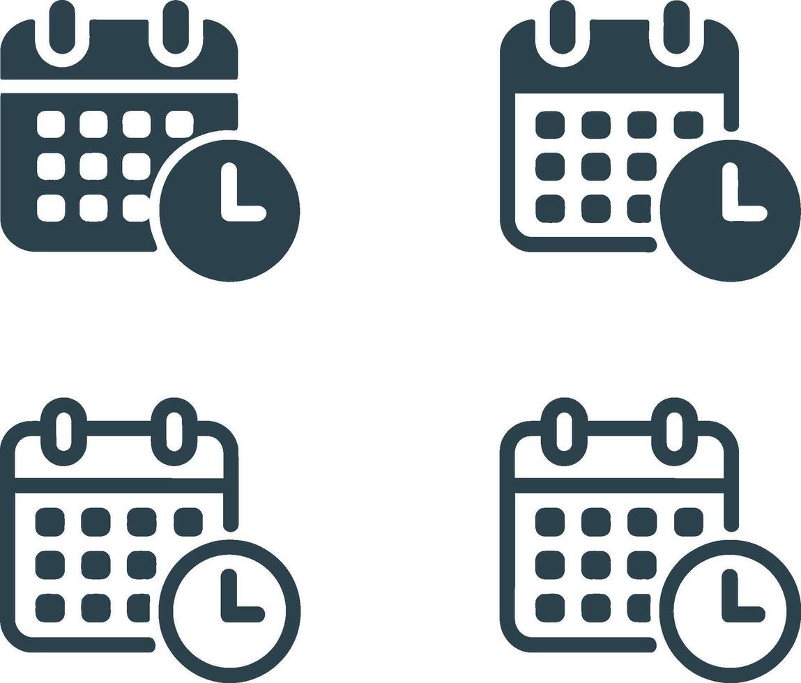 Calendar and clock icons set featuring four variations of date and time symbols vector