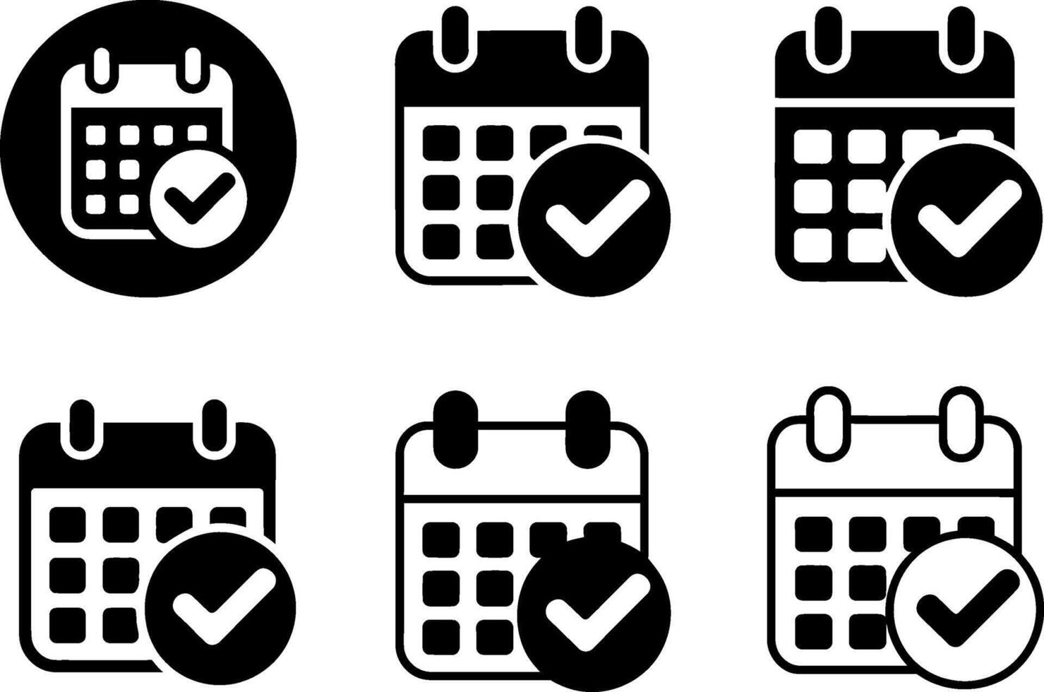Set of calendar icons with checkmarks showing completed or scheduled dates vector