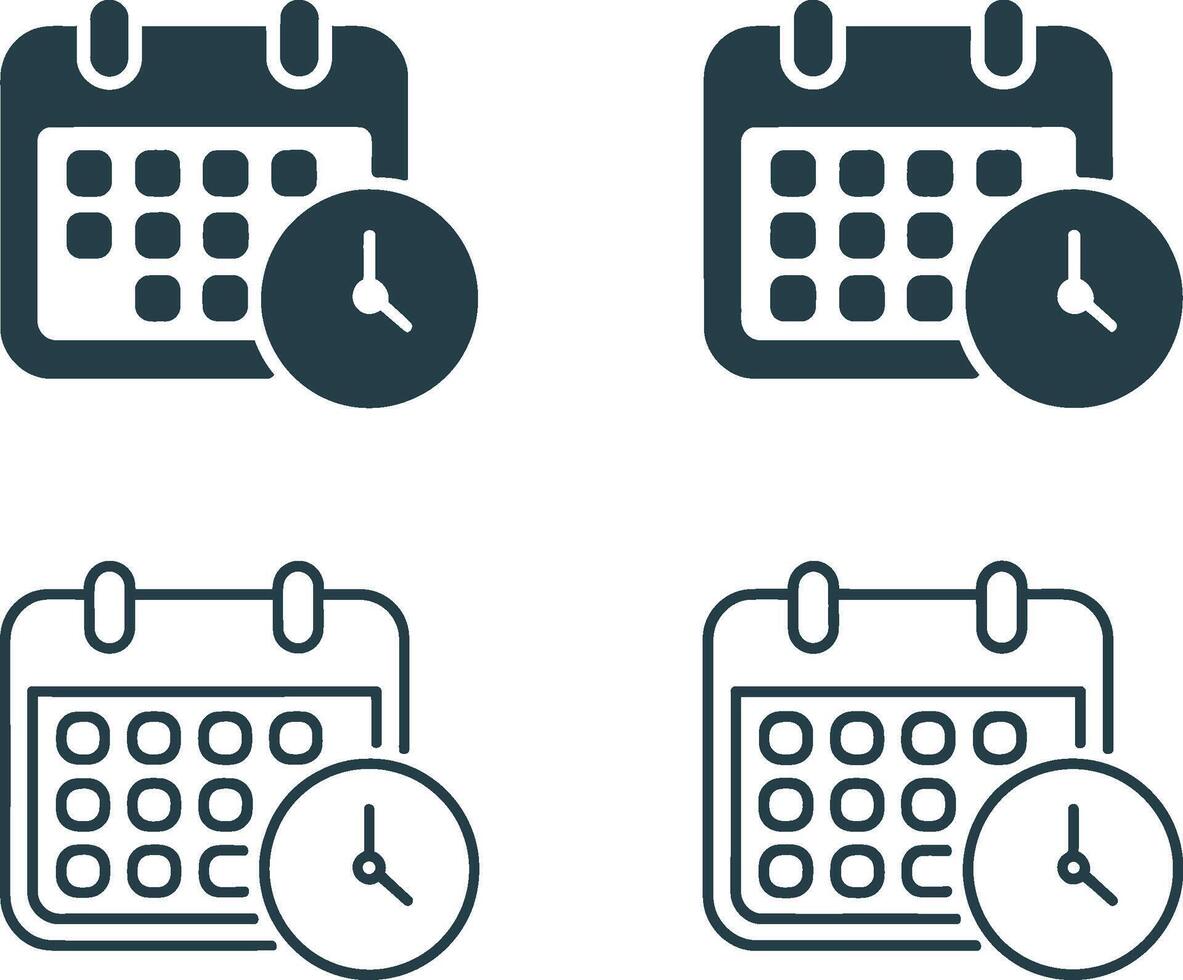 A Calendar and clock icons set featuring four variations of date and time symbols vector