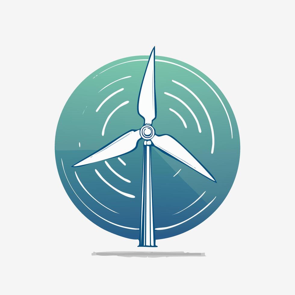 Hand-drawn sketch of a wind turbine on a circular background. illustration representing clean, renewable, and sustainable wind power generation vector