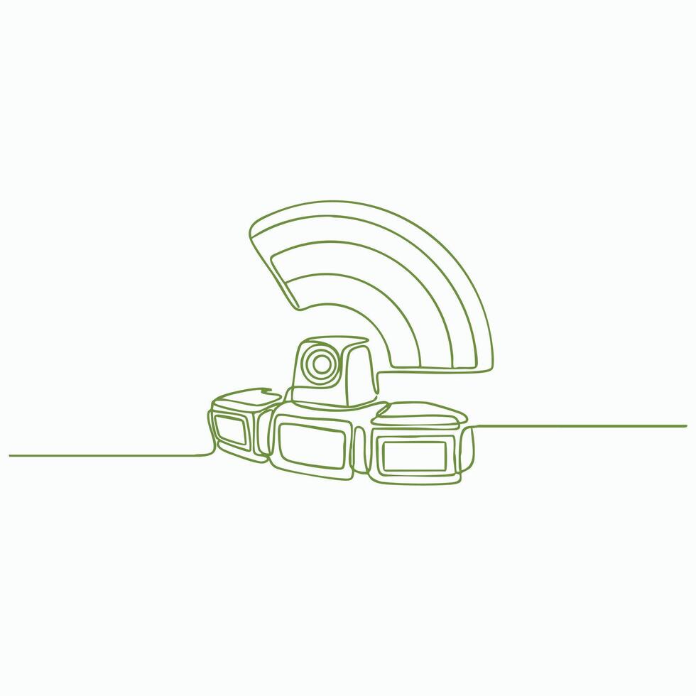 Minimalist digital device setup with multiple screens and a semi-circular antenna in a sleek modern workspace vector