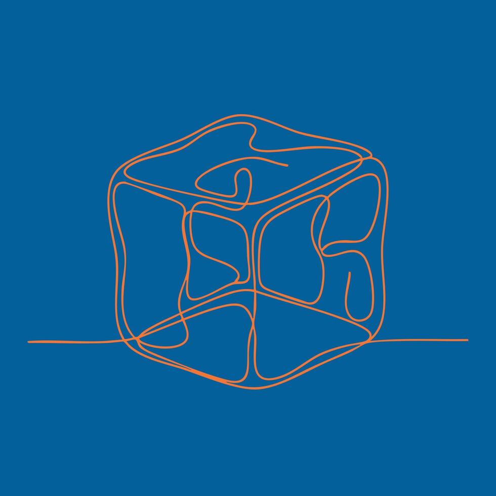 minimalista continuo línea dibujo de un transparente cubo con redondeado bordes en un sólido azul vector