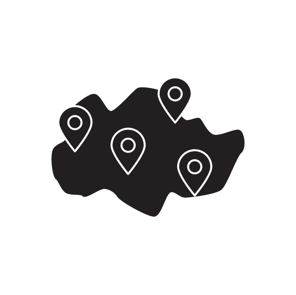 Abstract map illustration with multiple location markers, representing points of interest or navigation vector