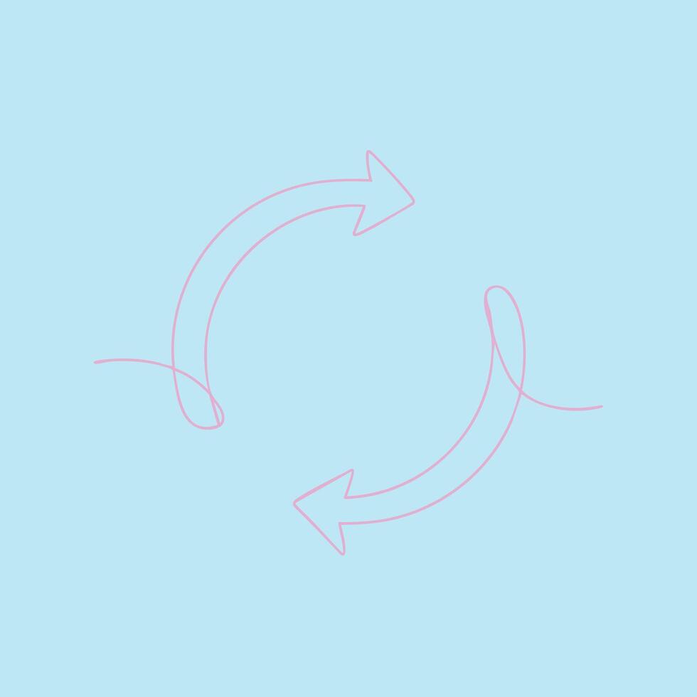 dos curvo flechas formando un circular fluir en un ligero azul , simbolizando rotación, ciclo, o continuo proceso vector