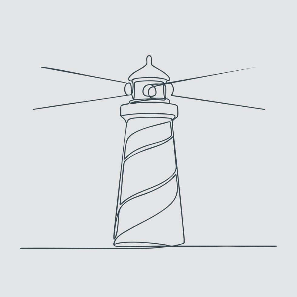 Tall lighthouse with a spiral pattern on its structure standing against a plain , featuring a lantern room at the top with supporting beams vector