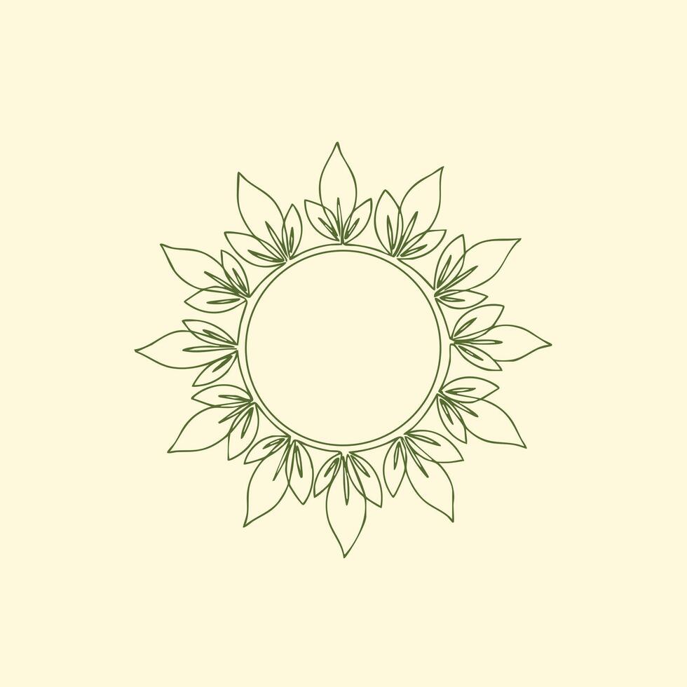 Elegant circular floral design with symmetrical leaf patterns forming a decorative frame on a soft vector