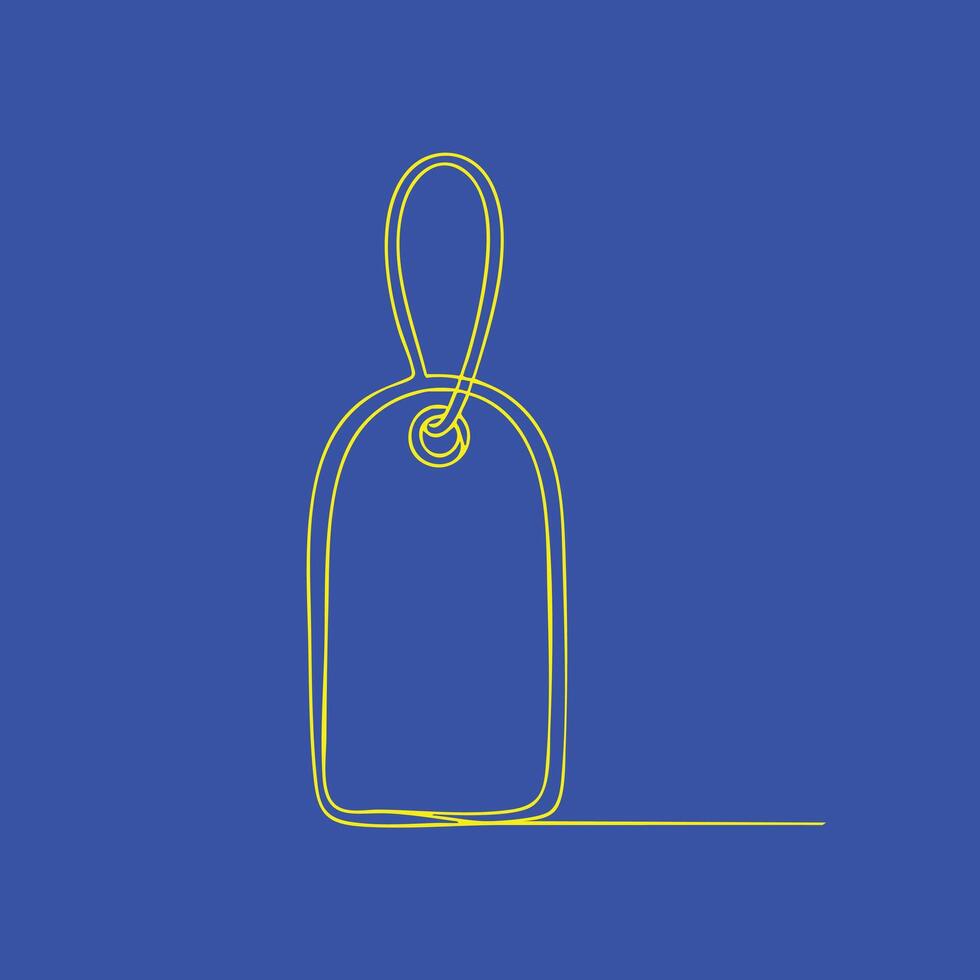 Minimalist line art of a rectangular luggage tag with a looped string on a solid blue vector