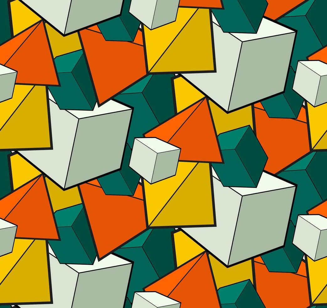 Seamless pattern with cubes and pyramids vector