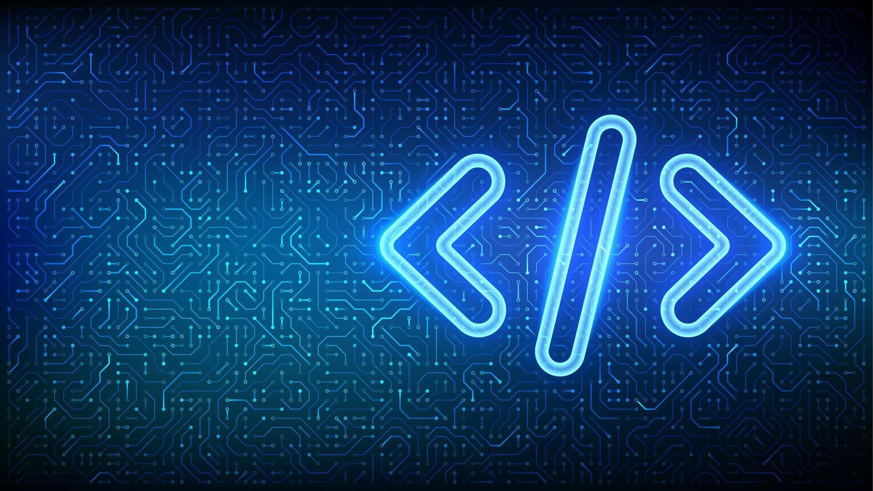 programación código. codificación o hacker antecedentes. programación código icono en circuito tablero modelo antecedentes. tarjeta de circuito impreso impreso circuito textura. ilustración. vector