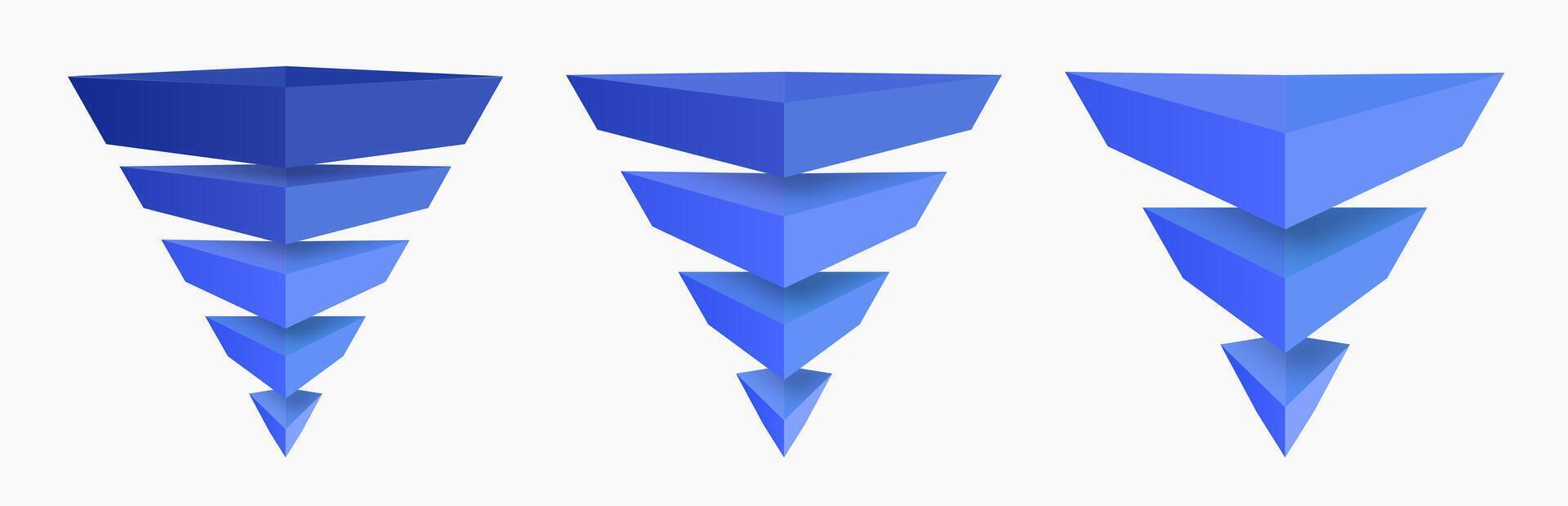 Funnel infographic 5 4 3 step 3d graphic style for presentation, start up project, business strategy, theory basic operation, logic analysis vector