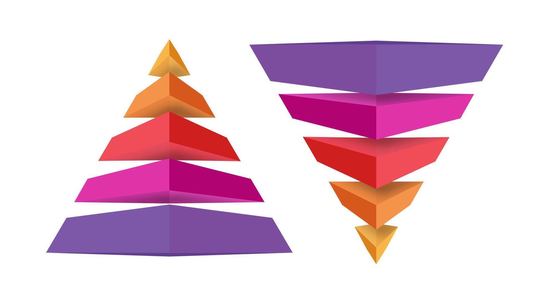 Pyramid and funnel infographic set 3d trendy style for presentation, start up project, business strategy, theory basic operation, logic analysis vector