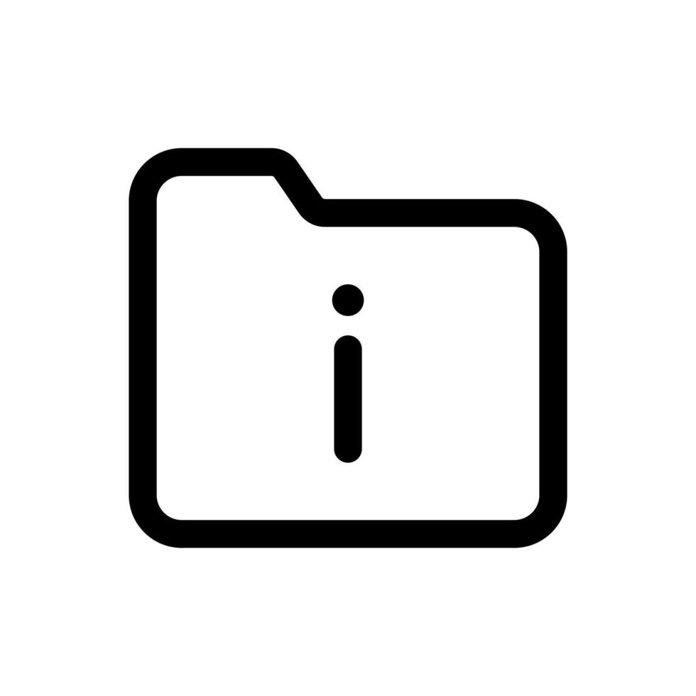 A simple line icon of a folder and the letter 'i', signifying folder info or document details. vector