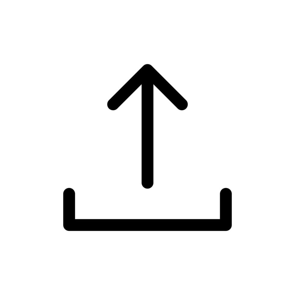 A linear graphic of a container or box with an up arrow for packaged upload. vector