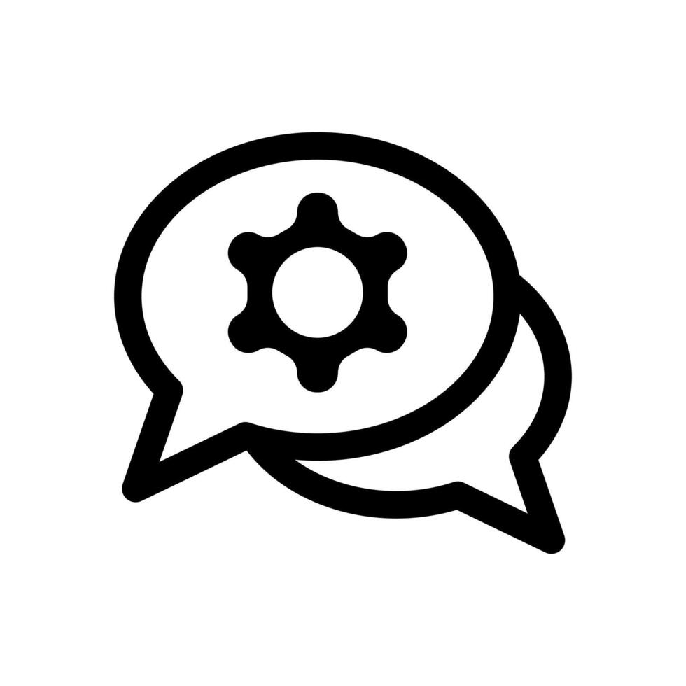 un sencillo línea icono de un mensaje burbuja y engranaje símbolo para ajustando charla ajuste parámetros vector