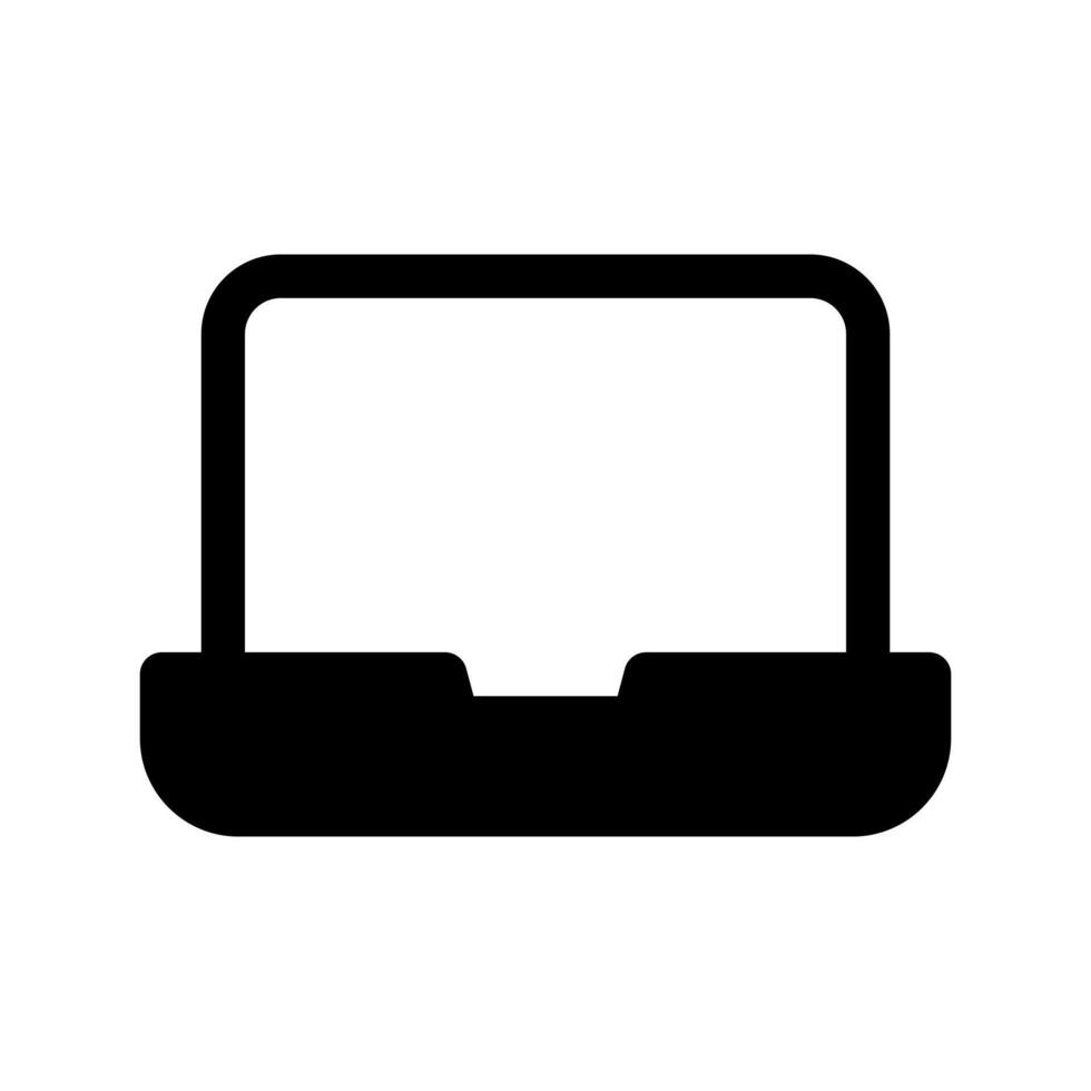 A filled graphic depicting an open laptop or notebook computer. vector