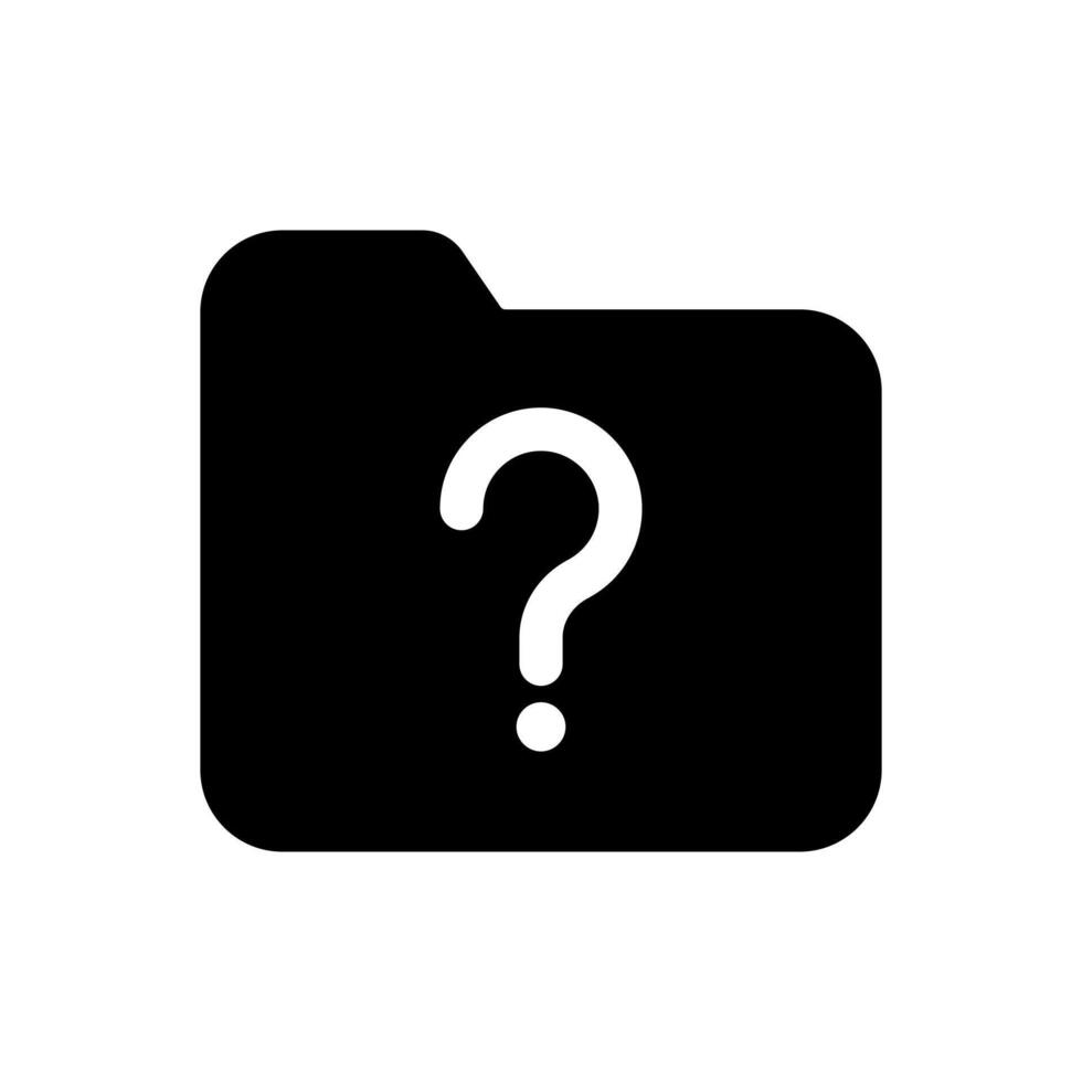 A filled icon of a file folder with a question mark, used for document folder ask or retrieval inquiry. vector