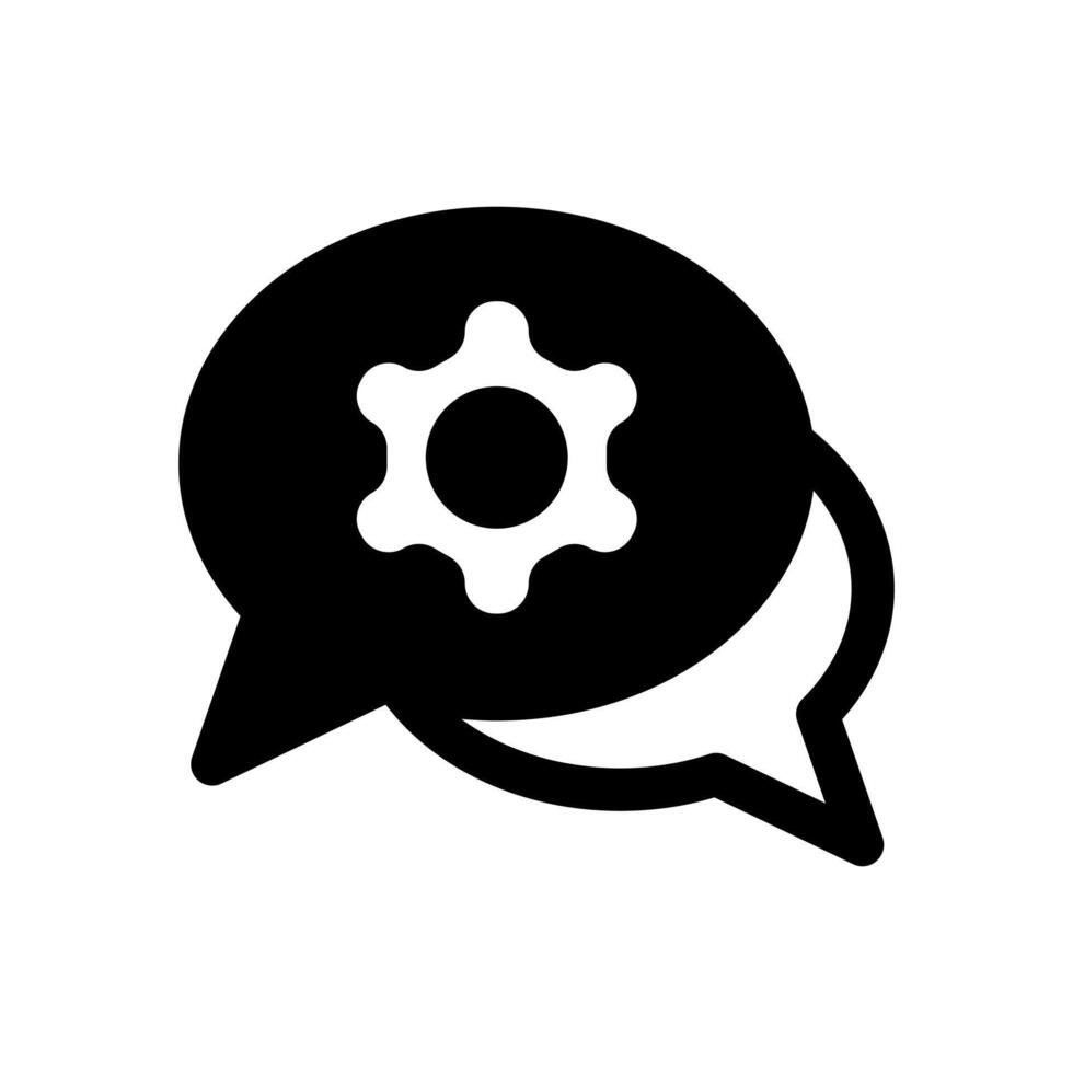 un sencillo sólido icono de un mensaje burbuja y engranaje para ajustando charla ajuste parámetros vector