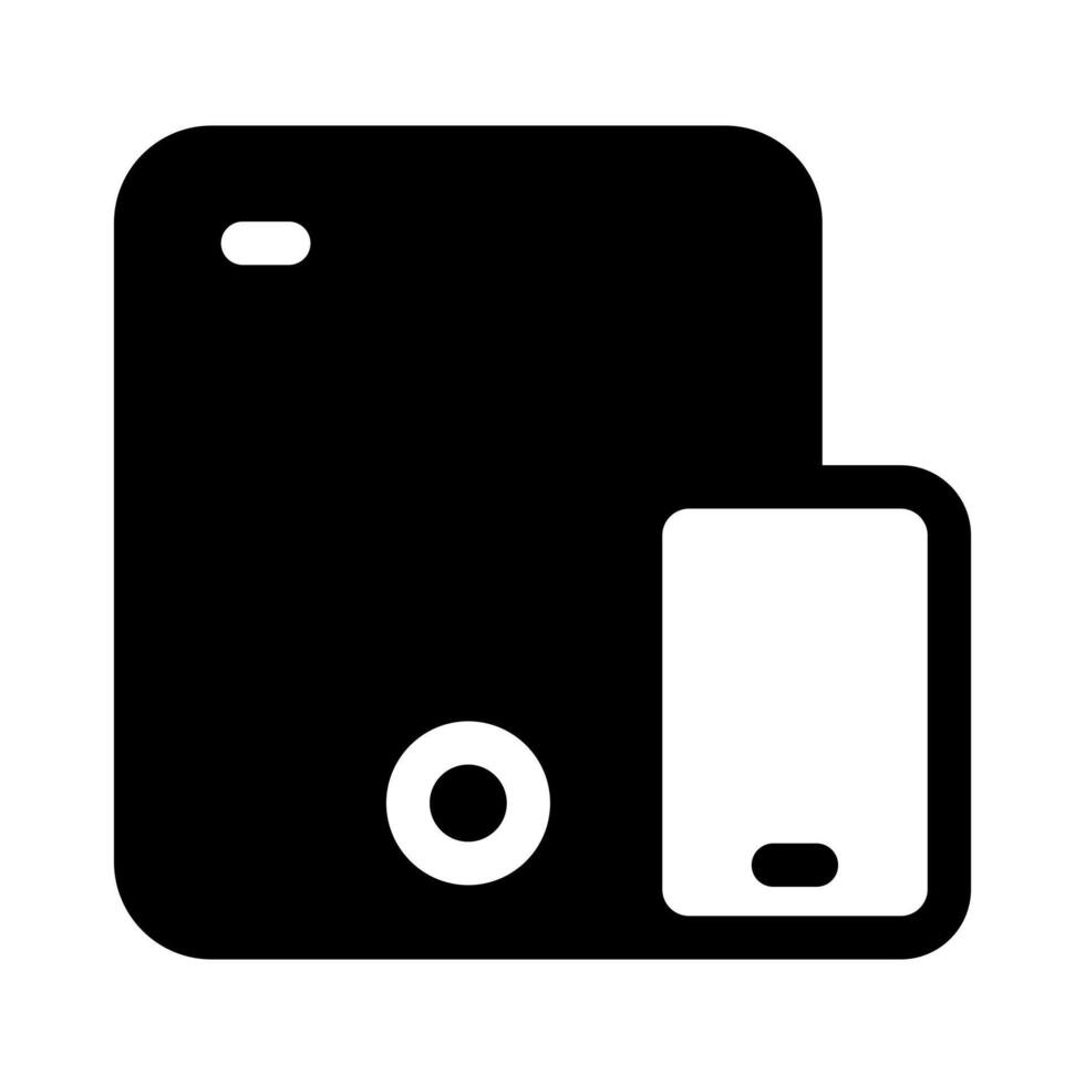 A solid icon of a tablet and phone side-by-side for multi-device sync. vector