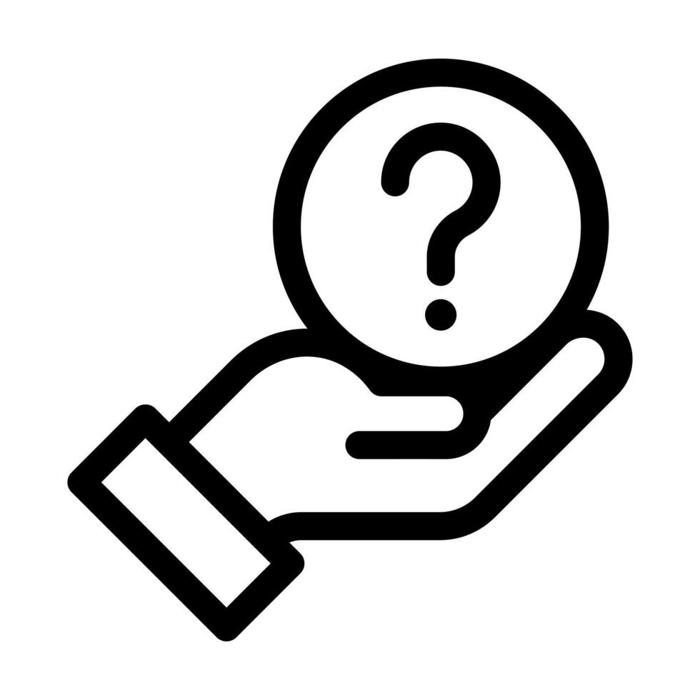A simple line icon with a question mark and a hand, representing a direct request for ask help or assistance. vector
