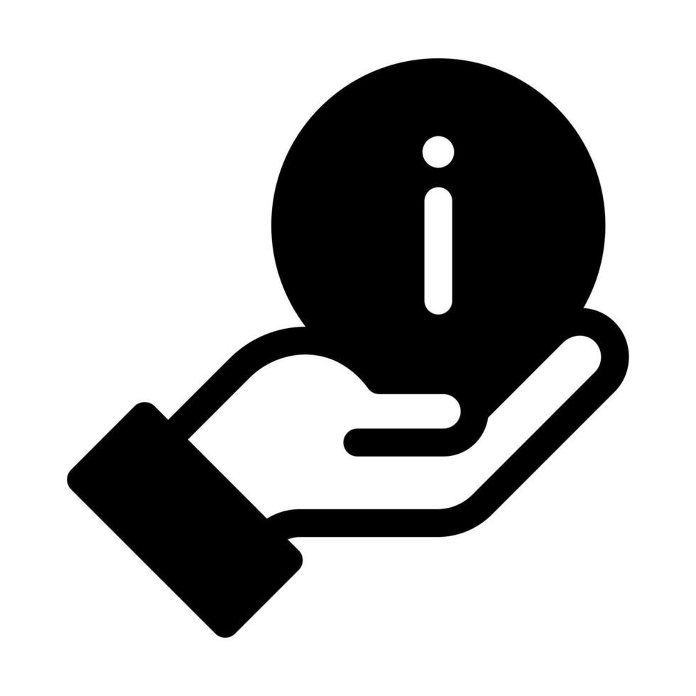 A solid graphic of an 'i' symbol and a hand, representing informational info help or guidance. vector