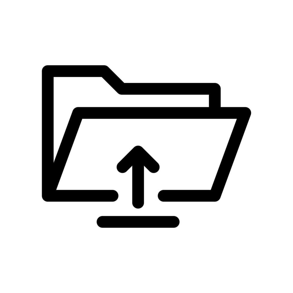un lineal gráfico de un abierto carpeta con un arriba flecha para archivo subir. vector
