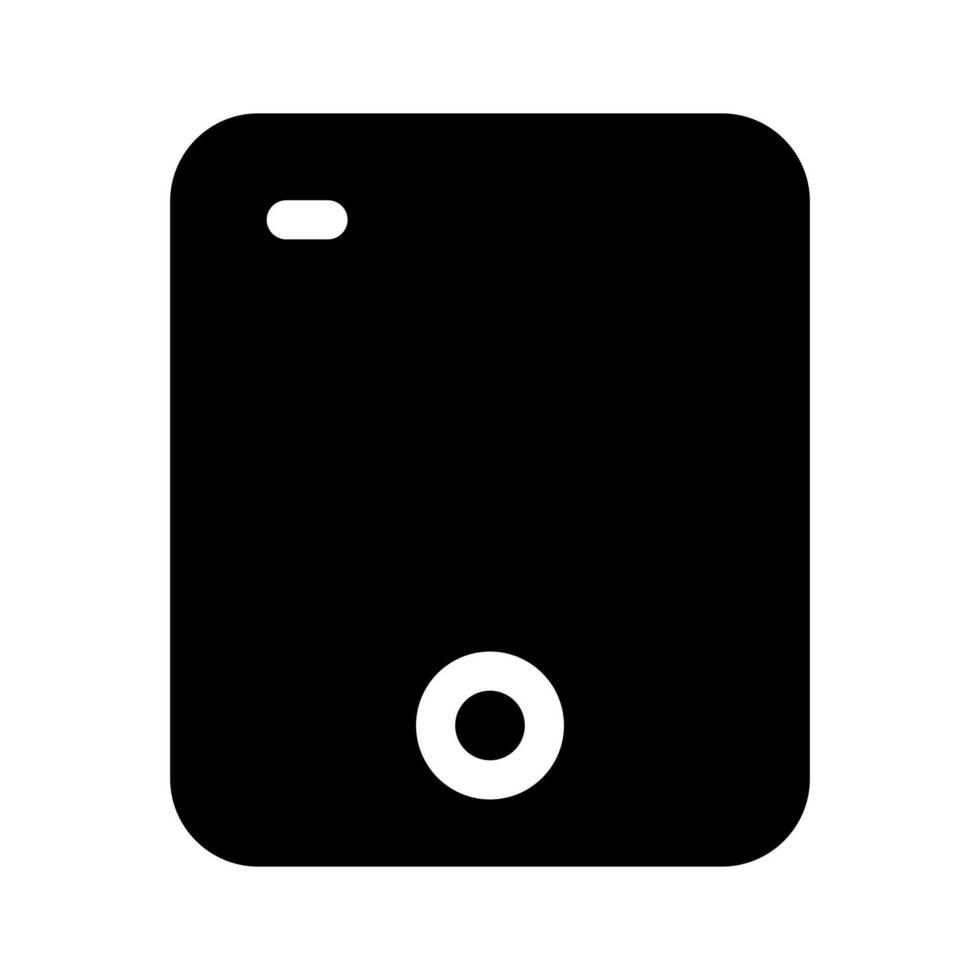A solid symbol of a rectangular digital tablet device. vector