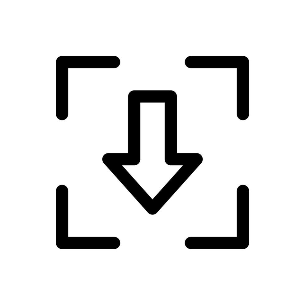 un sencillo línea icono combinatorio un saltando caja y un flecha para escanear descargar o adquisición. vector