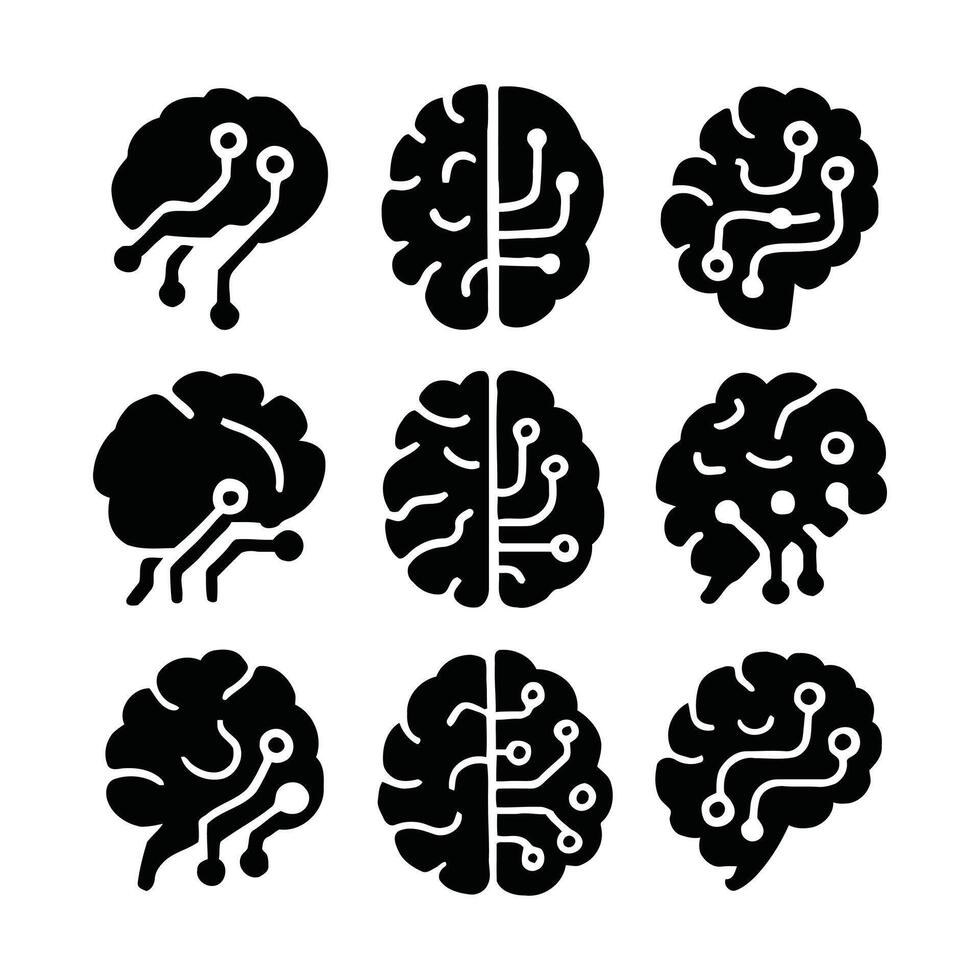 Brain Icons A Collection of Neural Network and Artificial Intelligence Symbolic Representations vector